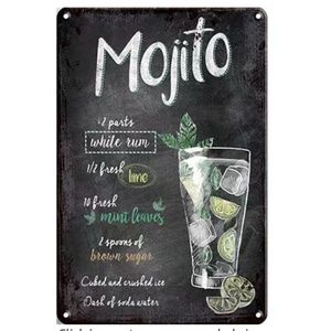 NEW Metal Vintage Tin Sign Decor-Mojito Cocktail  7.8 X 11.8 inches